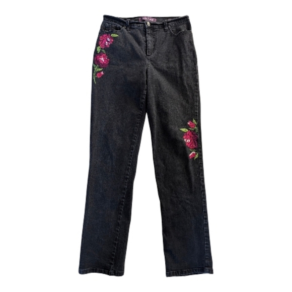 Gloria Vanderbilt Denim - Gloria Vanderbilt Amanda Rose Embroidered Black Jeans Size 8